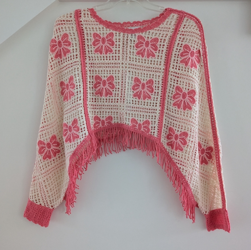 House Of Harlow Crochet Cropped Sweater